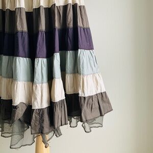 Jessica Tiered Colorblock Skirt in Olive, Light Sage, Cream, and Gray